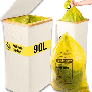 Deco haus® Mülleimer 90L [zusätzlicher Innensack] - Müllsackständer - Müllsackhalter - Mülleimer mit Deckel - Küchentrennsystem - Robuster Müllsackständer - BEIGE